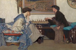 The Chess Game (olje på lerret) av Emile Vloors