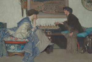 Sjakkspillet (olje på lerret) av Emile Vloors