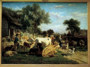 Village Fair Betailmessen. Maleri av Emile Van Marck (1827-1890) Clermont Ferrand fra 1800-tallet (Clermont-Ferrand). Bargoin Museum