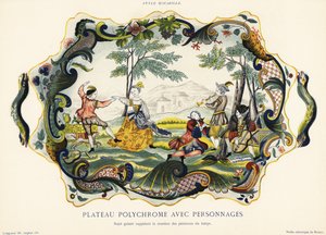 Tallerken med figurer i steinerstil, Rouen. ,1870 (kromolitografi) av Emilie Pottier