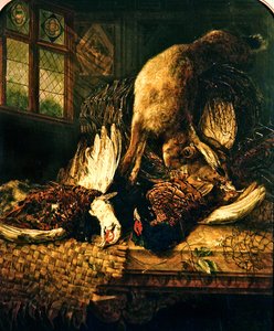 Stilleben med fasaner og hare, ca. 1860 (olje på lerret)