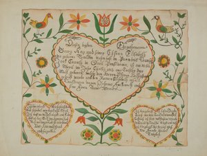 Fraktur - Fødsels- og dåpsattest av Emma M. Krumrine