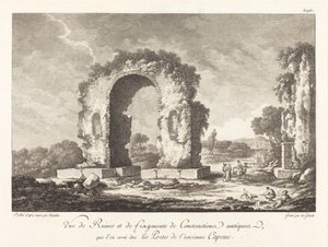Utsikt over ruiner og fragmenter av eldgamle konstruksjoner ... av antikkens Capua av Emmanuel Jean Nepomucène de Ghendt after Claude Louis Châtelet