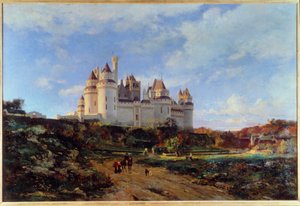 Utsikt over slottet Pierrefonds i Oise-maleriet av Emmanuel Lansyer (1835-1893) Beauvais fra 1800-tallet. Musée Departemental de l