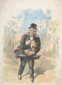 Mann som griper pengesekker mens bankene kollapser, sent på 1800- og begynnelsen av 1900-tallet. av Emmanuel Wyttenbach