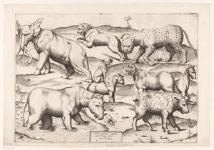 Ni dyr Dyr til antikke veggmalerier (serietittel) Speculum Romanae Magnificentiae (serietittel) av Enea Vico (attributed to)