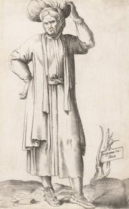Kostymetallerken: Hispania Rustica med tøy på hodet, ca. 1557-58. av Enea Vico