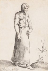 Kostymetallerken: Kvinne med hetteplagg, ca. 1557-58. av Enea Vico
