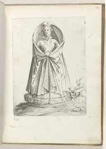 Flandern (tittel på objekt) En kvinne fra Vlaanderen, kledd i henhold til modus fra ca. 1550 Holdningene til forskjellige nasjoner i vår tidsalder (serietittel) av Enea Vico