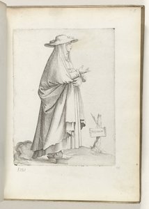 Spansk m(ulier) (tittel på objekt) Vrouw naar rett, i spanske klær. ca. 1550 Holdningene til forskjellige nasjoner i vår tidsalder (serietittel) av Enea Vico