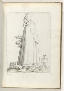 Spansk (tittel på objekt) Oude man, naar links, i spanske klær. ca. 1550 Holdningene til forskjellige nasjoner i vår tidsalder (serietittel) av Enea Vico