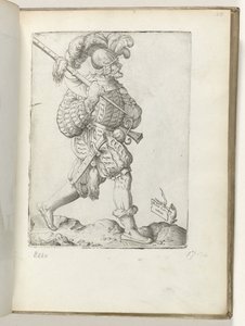 Tysk soldat (tittel på objekt) tysk soldaat, kledd i henhold til modus av ca. 1550 Holdningene til forskjellige nasjoner i vår tidsalder (serietittel) av Enea Vico