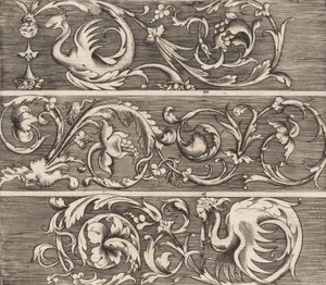 Tre friser med dekorativt løvverk, ca. 1541-43. av Enea Vico