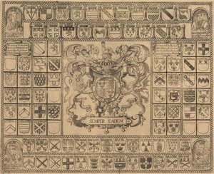 Våpenskjold med hjørneportretter av Henry VII, Henry VIII, Edward VI og Mary av English 16th Century