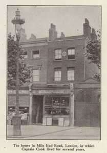 88 Mile End Road, London, huset der den engelske oppdageren kaptein James Cook bodde fra 1764 til hans død (s/hv-bilde) av English Photographer