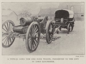 En typisk Long Tom and Boer Wagon, presentert for byen av Lord Kitchener av English Photographer