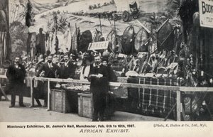 Afrikansk utstilling, misjonsutstilling, St James's Hall, Manchester, 6. til 16. februar 1907 (s/hvitt-bilde) av English Photographer
