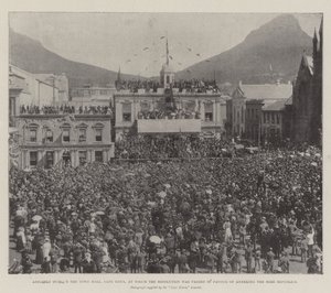 Forsamling utenfor rådhuset, Cape Town, hvor resolusjonen ble vedtatt til fordel for annektering av boerrepublikkene av English Photographer