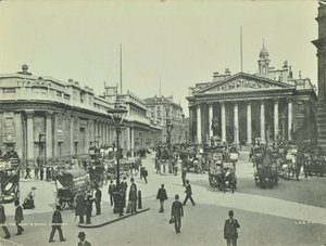 Bank of England og Royal Exchange, Threadneedle Street, City of London, 1890 av English Photographer
