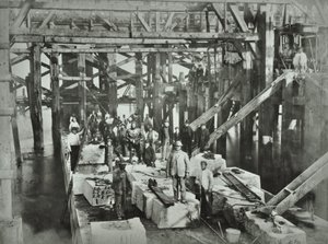 Blackfriars Bridge: bygningsarbeidere, 1869 av English Photographer