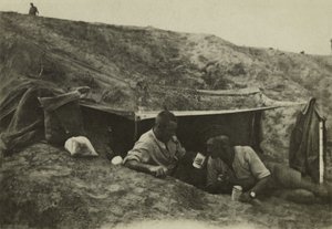 Britiske soldater på vakt i en leir i Tel-el-Jemi, Palestina, oktober 1917 (s/hv-bilde) av English Photographer