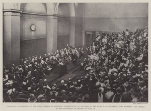 Hundreårsfeiring av Royal College of Surgeons, presentasjon av diplomer til markisen av Salisbury, Lord Rosebery og andre, ved University of London, 26. juli av English Photographer