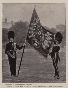 Oberst Fludyer og State Color presentert for Scots Guards av English Photographer