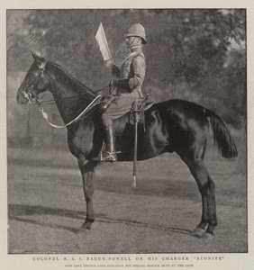 Oberst R S S Baden-Powell på sin Charger Aconite av English Photographer