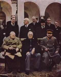 Konferanse av allierte ledere Winston Churchill, Franklin D Roosevelt og Joseph Stalin på Jalta, Krim; USSR, andre verdenskrig, 7. februar 1945 av English Photographer