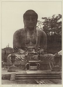 Daibutsu, Den hellige Buddha, i Kamakura, Japan (s/hvitt-bilde) av English Photographer