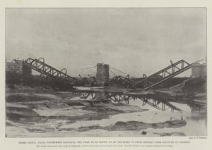 Frere Bridge, Natal Government Railways, den første som ble sprengt av boerne i deres retrett fra Estcourt til Colenso av English Photographer