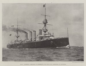 HMS Powerful kom tilbake til Portsmouth med Naval Defenders of Ladysmith av English Photographer