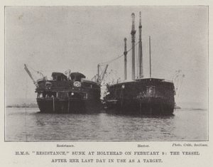 HMS Resistance, senket ved Holyhead 9. februar, fartøyet etter hennes siste dag i bruk som mål av English Photographer