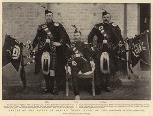 Heroes of the Battle of Dargai, Three Pipers of the Gordon Highlanders av English Photographer