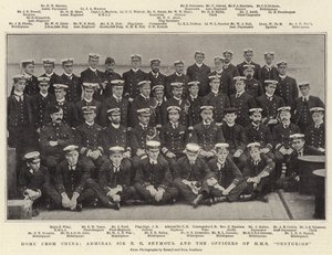 Hjem fra Kina, admiral Sir E H Seymour og offiserene til HMS Centurion