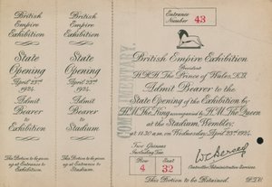 Invitasjon til statsåpningen av British Empire Exhibition av English Photographer