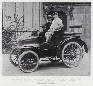 Kong Edward VII med MP, W E Scott-Montagu, på Highcliffe Castle, Hampshire (s/hv-bilde) av English Photographer