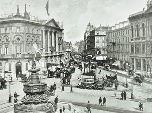 London Pavilion, Piccadilly Circus, Westminster LB: ser østover, 1896 av English Photographer