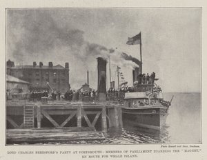 Lord Charles Beresfords Party i Portsmouth, parlamentsmedlemmer som går ombord på Magnet, En Route for Whale Island av English Photographer