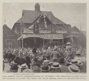 Lord Roberts besøk i Pietermaritzburg 4. desember, sjefssjefen forlot plattformen for å inspisere troppene og indiske bærere, trukket opp overfor stasjonen av English Photographer