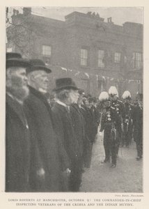 Lord Roberts i Manchester, 9. oktober, den øverstkommanderende inspiserer veteraner på Krim og det indiske mytteriet av English Photographer