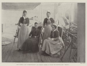 Frøken Norman, Lady Superintendent og Nursing Sisters, om bord på Hospital-Ship Trojan av English Photographer