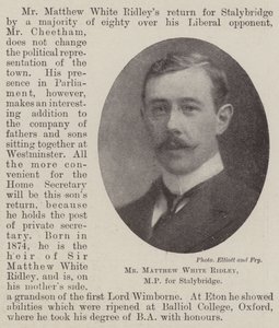 Matthew White Ridley, MP for Stalybridge
