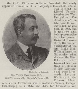 Mr Victor Cavendish, MP, ny kasserer for hennes Majestys husholdning av English Photographer