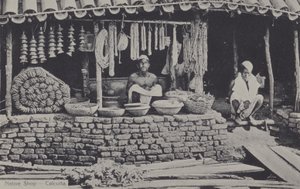 Innfødt butikk, Calcutta, India (s/hvitt-bilde) av English Photographer