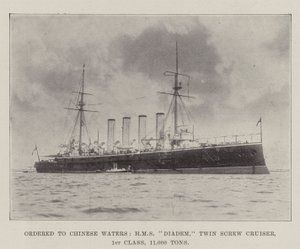 Bestilt til Chinese Waters, HMS Diadem, Twin Screw Cruiser, 1. klasse, 11 000 tonn av English Photographer