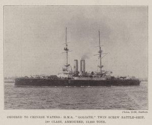Bestilt til Chinese Waters, HMS Goliath, Twin Screw Battle-Ship, 1. klasse, pansret, 12 950 tonn av English Photographer