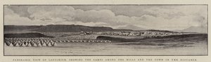 Panoramautsikt over Ladysmith, som viser leirene blant åsene og byen i det fjerne av English Photographer