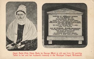 Portrett og gravstein av George Elliots tante (Elizabeth Evans), inspirasjonen for karakterer i hennes roman Adam Bede (s/hv-foto) av English Photographer