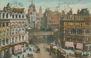 Postkort fra Ludgate Circus, London, sendt i 1913 (håndfarget bilde) av English Photographer